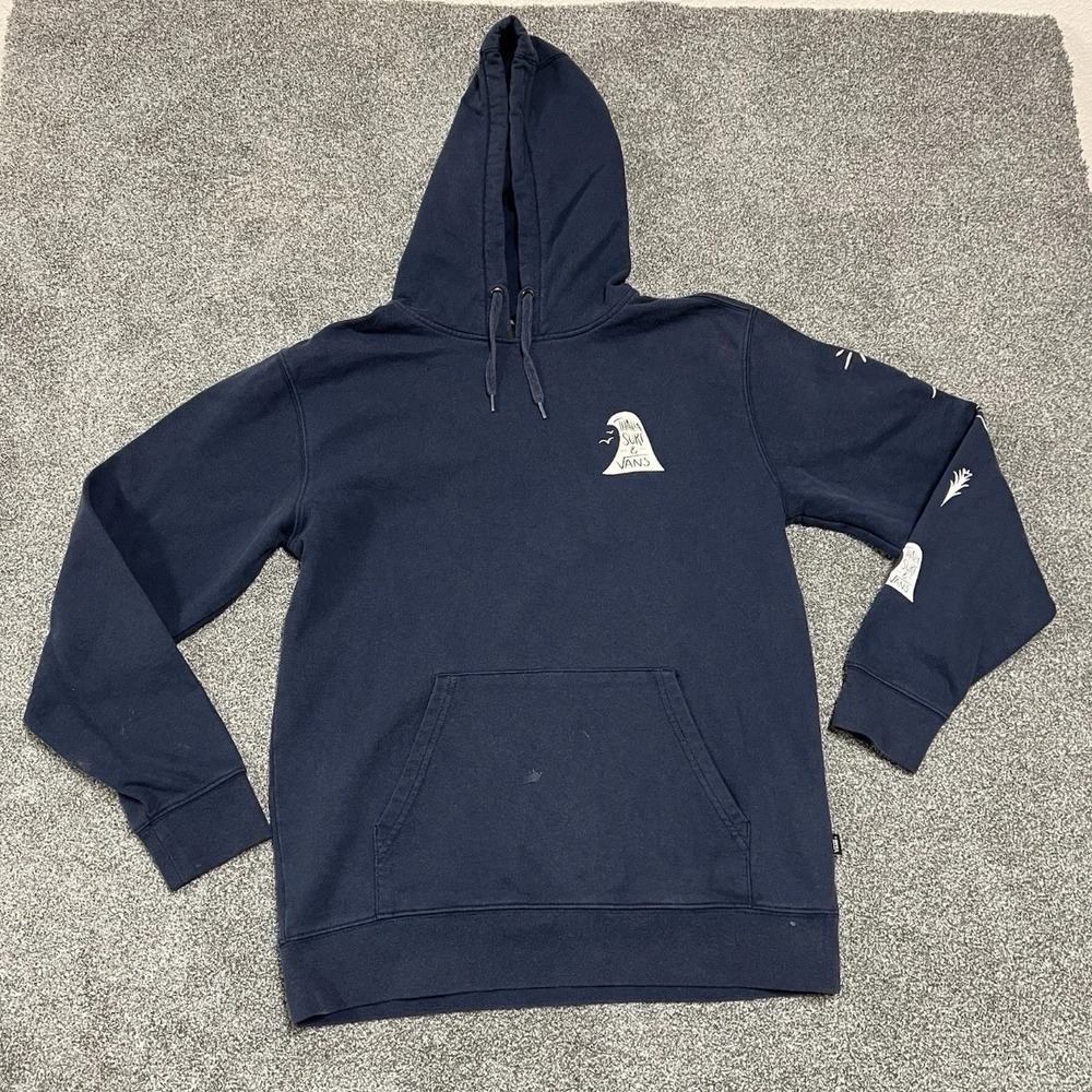 Vans Waialua Surf Co Hoodie Mens Medium Navy Blue Pullover Ghost Graphic